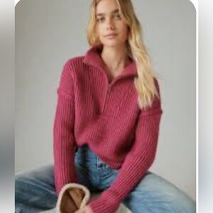 Lucky Brand Women's Half Zip Pullover Sweater - Raspberry Color